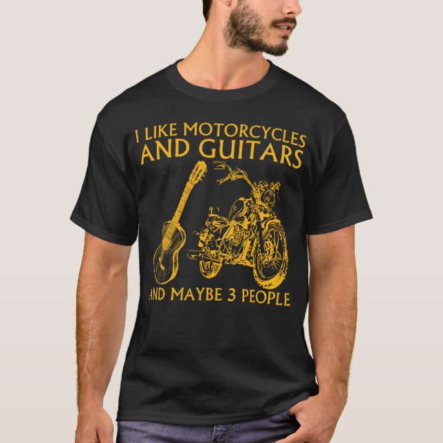 Camiseta Me Gustan Las Motocicletas Y Los Guitres Y Quizá 3 (Anverso)