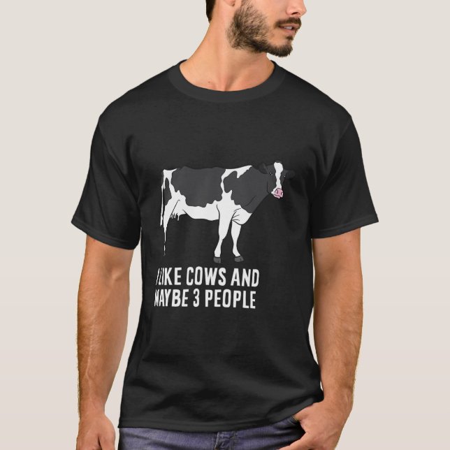Camiseta Me Gustan Las Vacas Y Tal Vez 3 Personas Divertida (Anverso)