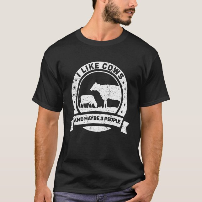 Camiseta Me Gustan Las Vacas Y Tal Vez 3 Personas Granjean  (Anverso)