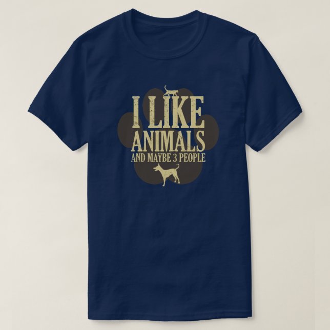 Camiseta Me Gustan Los Animales Y Tal Vez 3 Personas-Introv (Diseño del anverso)