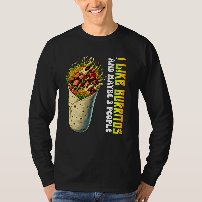 Camiseta me gustan los burritos y tal vez 3 personas (Anverso)