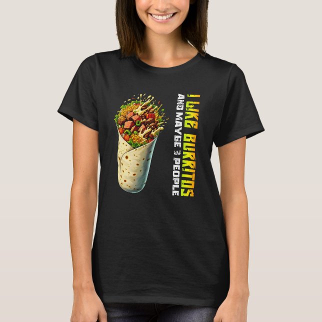Camiseta me gustan los burritos y tal vez 3 personas (Anverso)