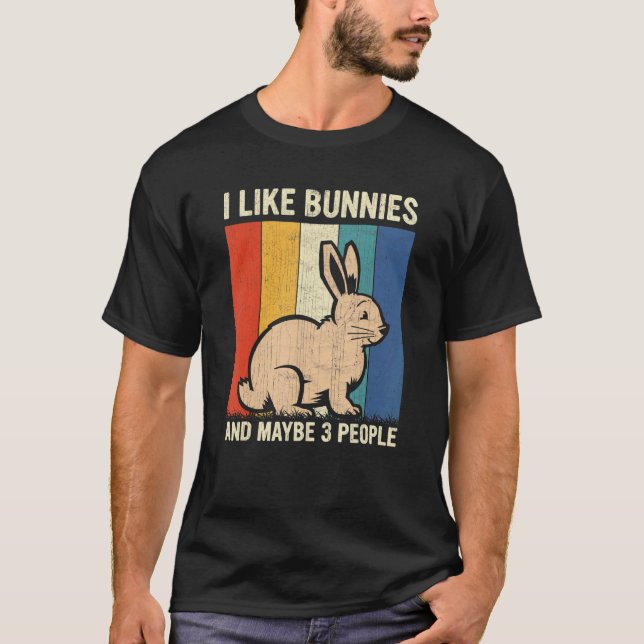 Camiseta Me Gustan Los Conejitos Y Tal Vez 3 Personas Retro (Anverso)