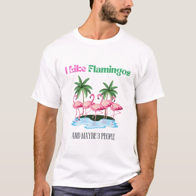 Camiseta Me gustan los flamencos y tal vez 3 personas (Anverso)