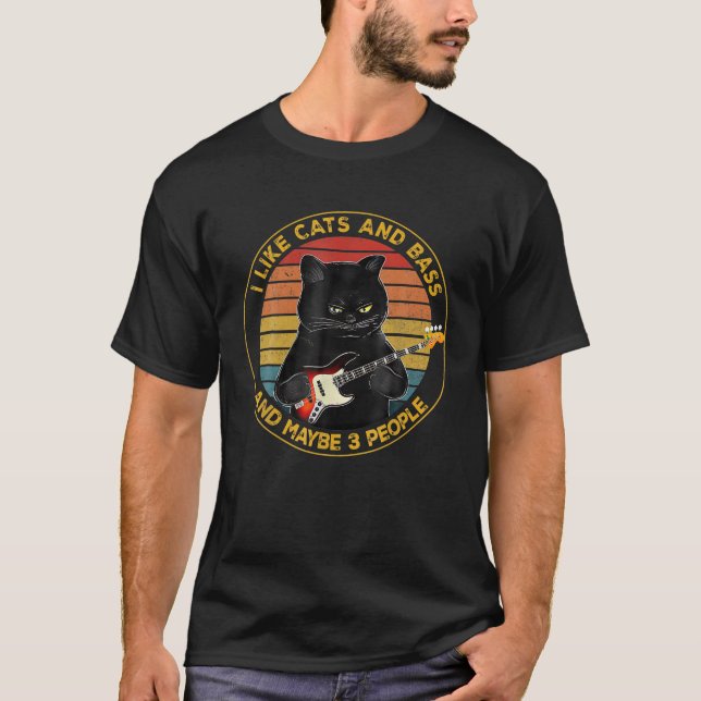 Camiseta Me Gustan Los Gatos Y El Bass Y Quizá 3 Gatos Negr (Anverso)