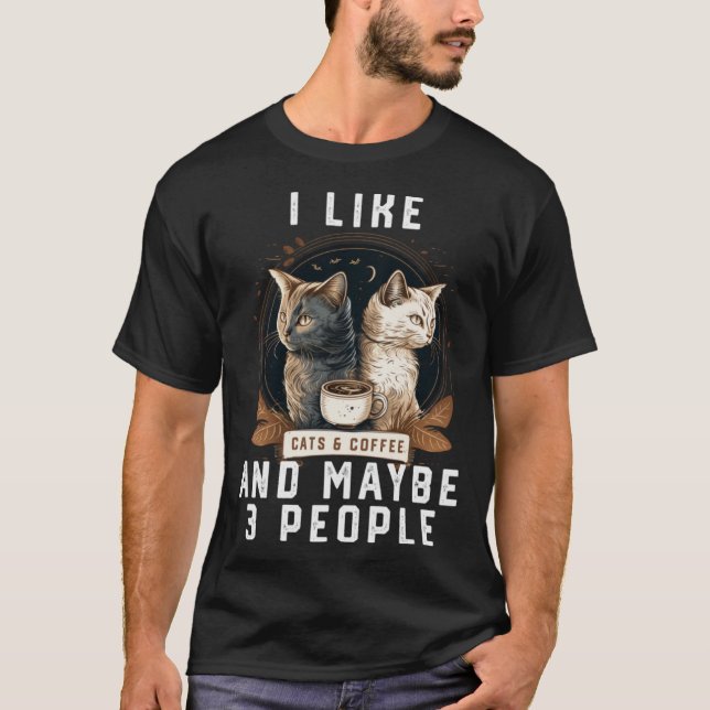 Camiseta Me Gustan Los Gatos Y El Café Y Quizá 3 Gatos Papá (Anverso)