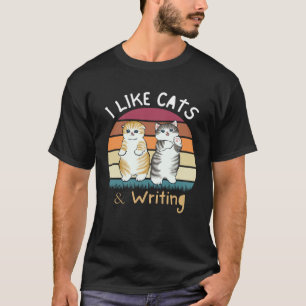 Camiseta Me gustan los gatos y escribir gatos retro atardec