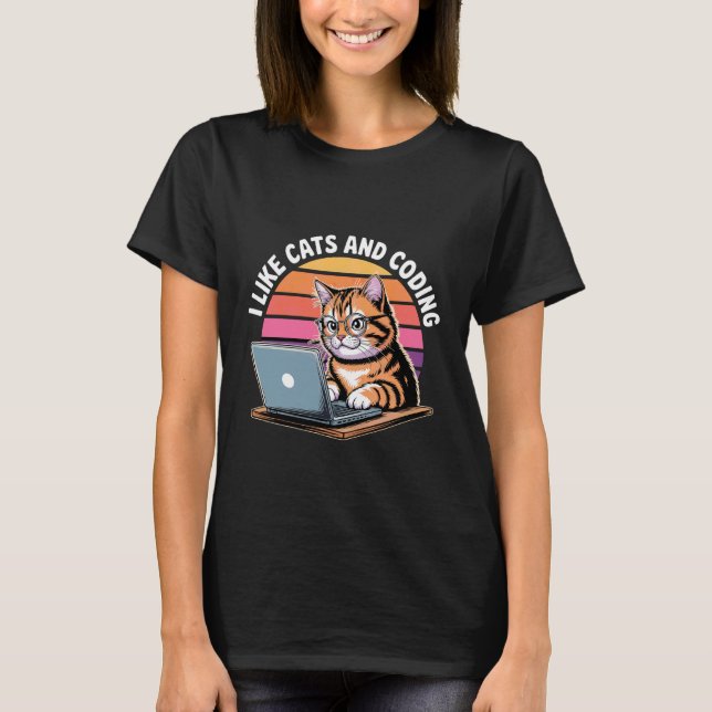 Camiseta Me gustan los gatos y la codificación Programador  (Anverso)