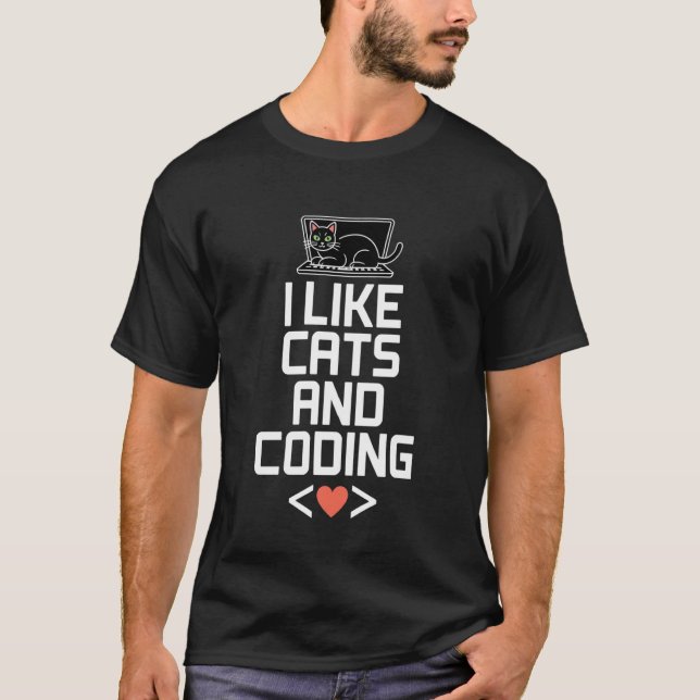 Camiseta Me gustan los gatos y la codificación Programador  (Anverso)