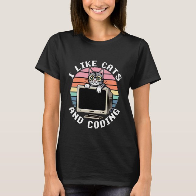 Camiseta Me gustan los gatos y la codificación Programador  (Anverso)