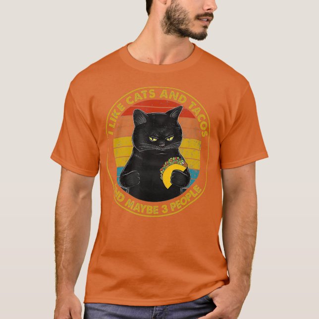 Camiseta Me Gustan Los Gatos Y Los Tacos Y Quizá 3 Personas (Anverso)