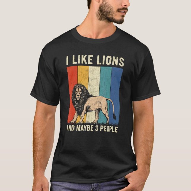 Camiseta Me Gustan Los Leones Y Quizá 3 Personas Retro El L (Anverso)