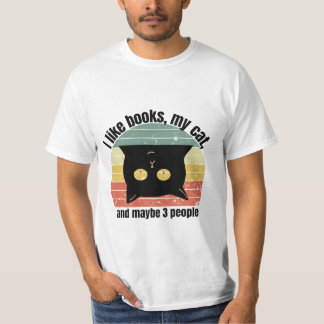 Camiseta Me gustan los libros a mi gato y quizás a 3 person
