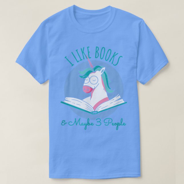 Camiseta Me gustan los libros ANd MAybe 3 personas, Unicorn (Diseño del anverso)