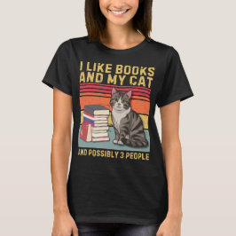 Camiseta Me gustan los libros y mi gato y posiblemente 3 pe
