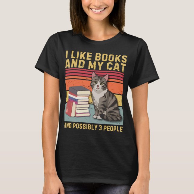 Camiseta Me gustan los libros y mi gato y posiblemente 3 pe (Anverso)