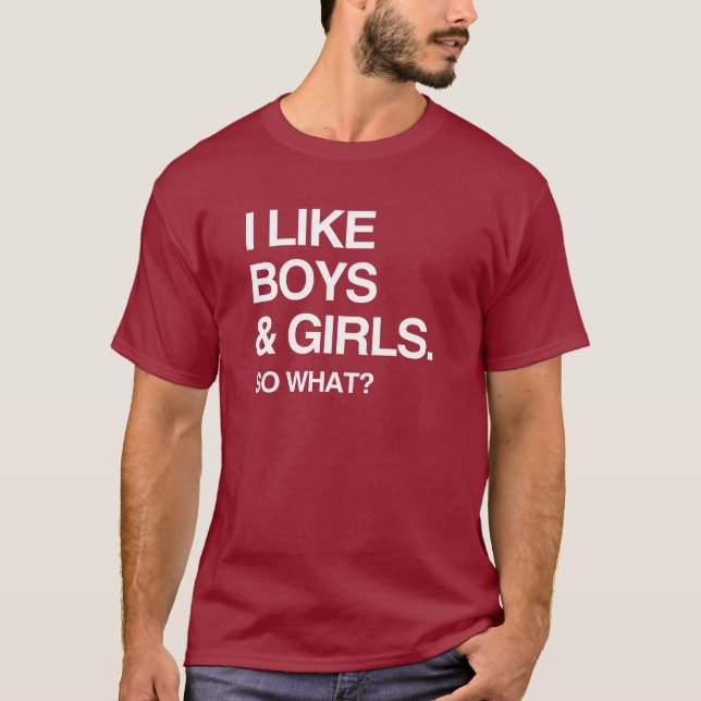 CAMISETA ME GUSTAN LOS NIÑOS Y LOS CHICAS ASÍ QUE QUÉ (Anverso)