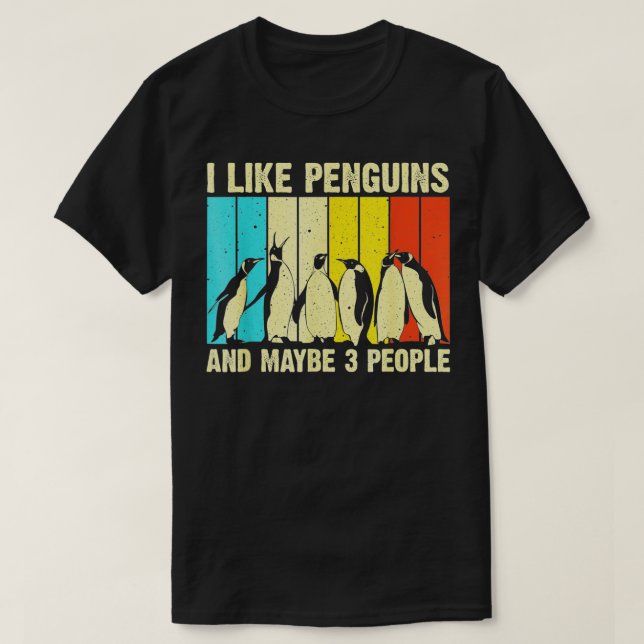 Camiseta Me Gustan Los Pingüinos Y Tal Vez 3 Personas Retro (Diseño del anverso)