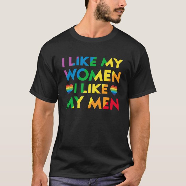 Camiseta Me Gustan Mis Mujeres Mis Hombres Gay Lesbiana Bis (Anverso)