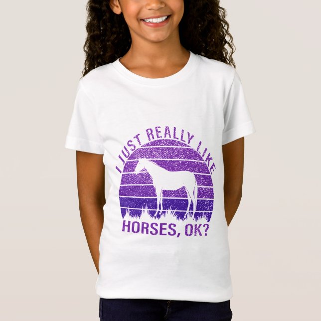 Camiseta Me gustan mucho los caballos en morado (Anverso)