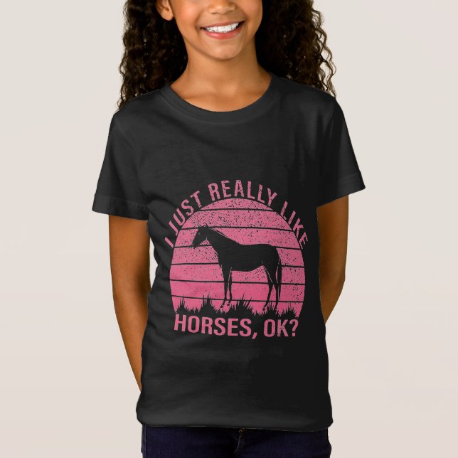 Camiseta Me gustan mucho los caballos en rosa Rosa (Anverso)