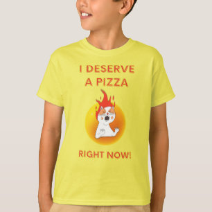 Camiseta Me merezco una pizza ahora mismo slogan con gato e