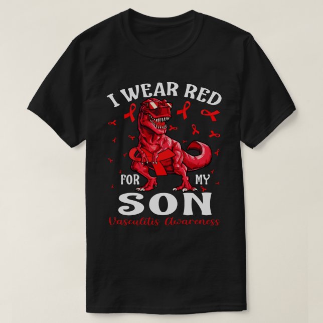 Camiseta Me Pongo Rojo Por Mi Hijo Vasculitis Conciencia Di (Diseño del anverso)
