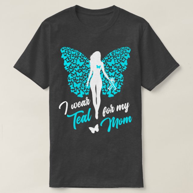 Camiseta Me Pongo Verde azulado Para Mi Mamá Cáncer De Ovar (Diseño del anverso)
