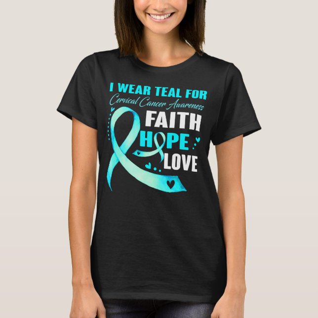 Camiseta Me Pongo Verde azulado Por CÁNCER CERVICAL, Fe DE  (Anverso)