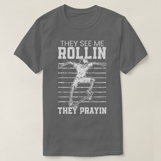 Camiseta Me Ven Rollin Skateboarding Skeleton  (Diseño del anverso)