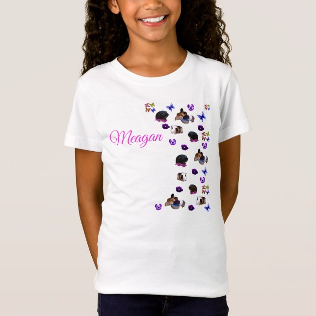 Camiseta Meagan, Nombre, Logo Con Cerdos Y Pansies De Guine (Anverso)