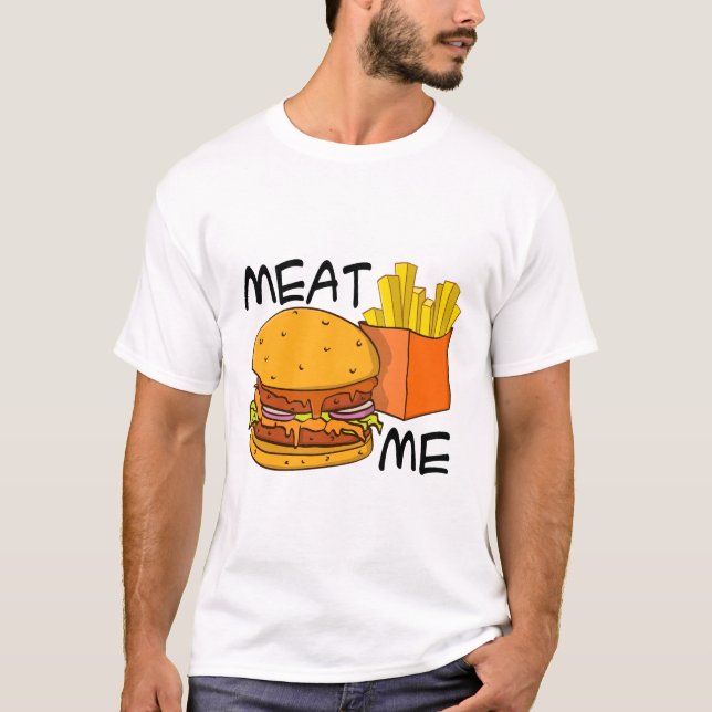 Camiseta “Meat me” Hamburger en friet illustratie  (Anverso)