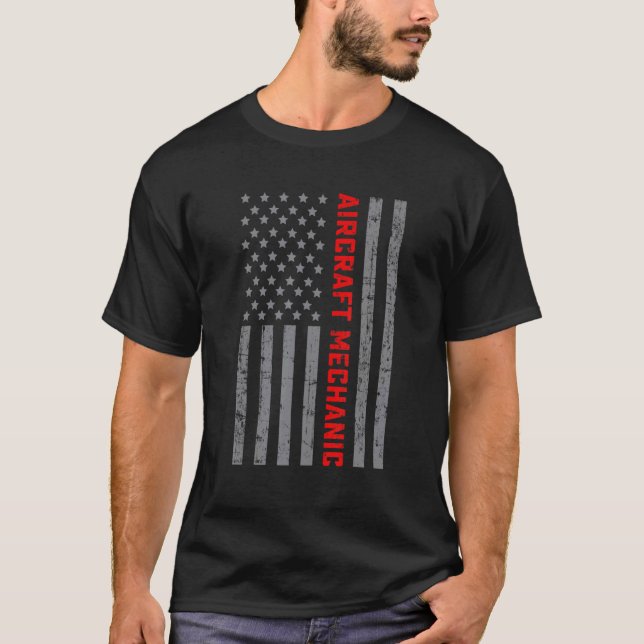 Camiseta Mecánica De Aviones Vintage Bandera Estadounidense (Anverso)