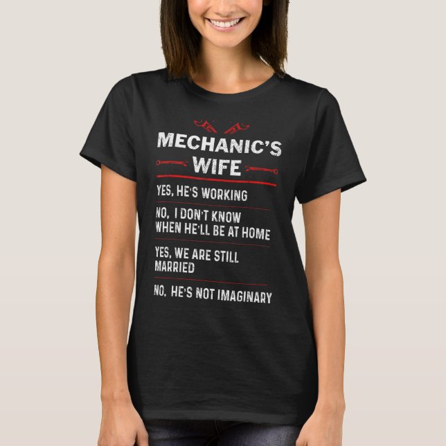 Camiseta Mecánica Esposa Automóvil Mánico Esposo Reparación (Anverso)