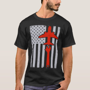 Camiseta Mecánico Avión Bandera Americana Mecánico de Avion
