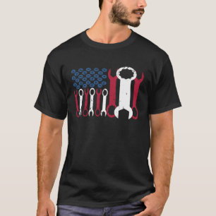 Camiseta Mecánico azul blanco rojo de la bandera americana