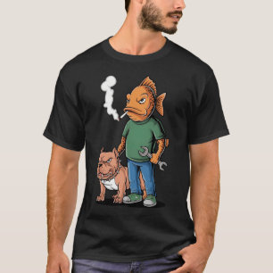 Camiseta Mecánico de Pescado Enojado & Pitbull - Antropomór