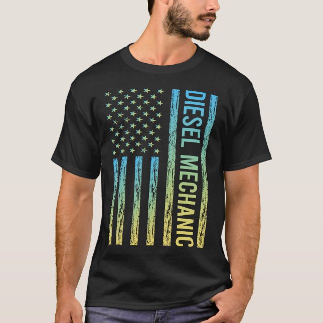 Camiseta Mecánico Diesel Azul Amarillo (Anverso)