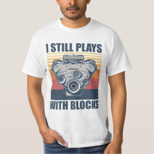 Camiseta mecánico divertido todavía juega con bloques