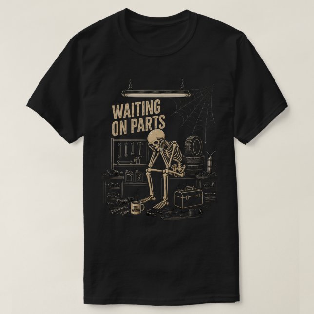 Camiseta Mecánico Esqueleto a la Espera de Repuestos (Diseño del anverso)