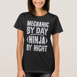 Camiseta Mecánico Por Día Ninja Por Garaje Mecánico Nocturn