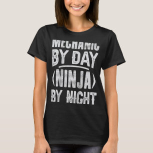 Camiseta Mecánico Por Día Ninja Por Garaje Mecánico Nocturn