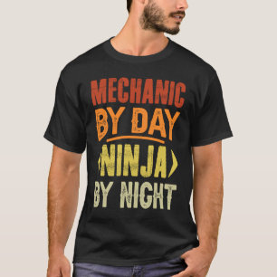 Camiseta Mecánico Por Día Ninja Por Garaje Mecánico Nocturn