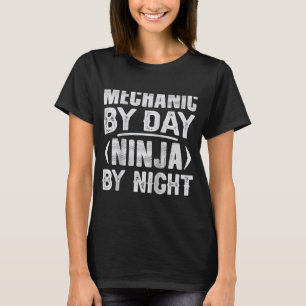 Camiseta Mecánico Por Día Ninja Por Garaje Mecánico Nocturn