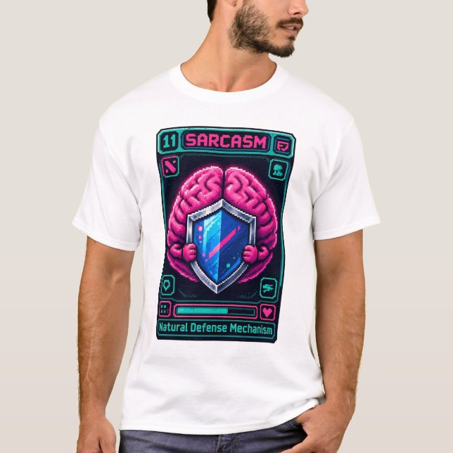 Camiseta Mecanismo de defensa de sarcasmo cerebral de píxel (Anverso)