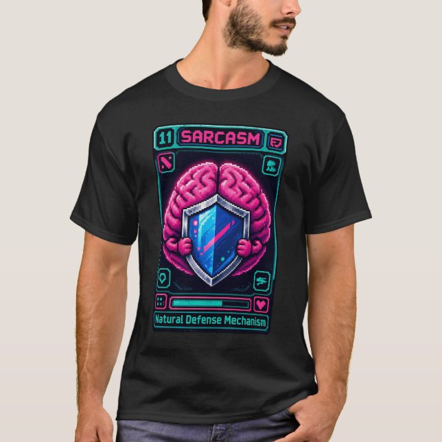 Camiseta Mecanismo de defensa de sarcasmo cerebral de píxel (Anverso)