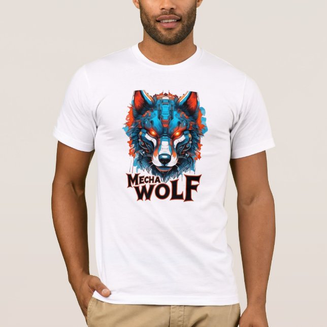 Camiseta Mecha Wolf Head – Futuristic Cyberpunk Wolf Design (Anverso)