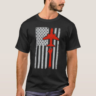 Camiseta Mechanic American Flag Plane Airplane Wr
