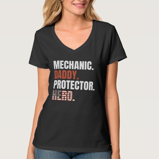 Camiseta Mechanic Daddy Protector Hero Proud Dad American F (Anverso)