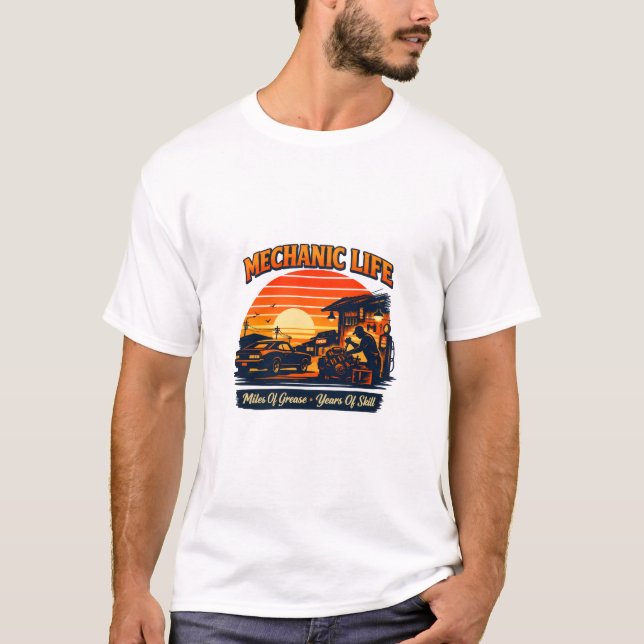 Camiseta Mechanic Life Retro Sunset Miles Of Greas (Anverso)